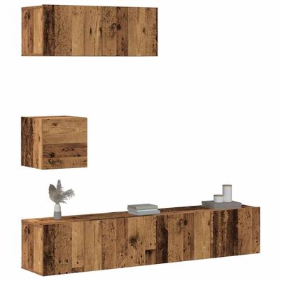 vidaXL 4-tlg. TV-Schrank-Set Wandmontage Altholz-Optik Holzwerkstoff