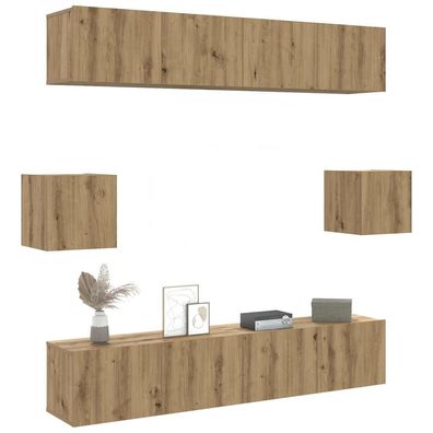 vidaXL 6-tlg. TV-Schrank-Set Wandmontage Artisan-Eiche Holzwerkstoff