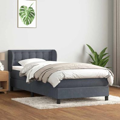 vidaXL Boxspringbett mit Matratze Dunkelgrau 80x210 cm Samt