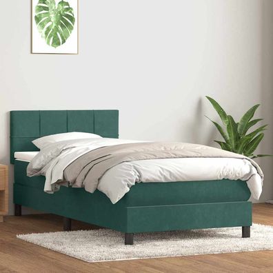 vidaXL Boxspringbett mit Matratze Dunkelgrün 80x210 cm Samt
