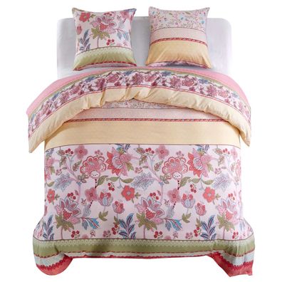 vidaXL Bettwäsche-Set Blumen/Streifen Rosa 200x220/80x80 cm