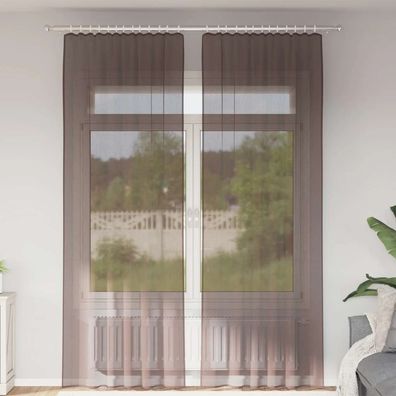 vidaXL Voile Vorhänge mit Lasche 2 Stk. Braun