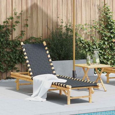 vidaXL Sonnenliege mit schwarzem gewebtem Gurtband 55x200x30 cm Bambus