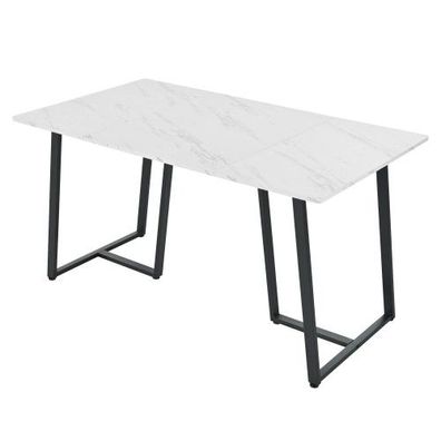 Esstisch 140x80 cm, rechteckig, Marmoroptik Weiß/Schwarz, Metallgestell mit verstellb