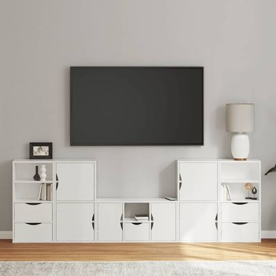 vidaXL 5-tlg. Wohnwand mit Stauraum ODDA Weiß Massivholz Kiefer