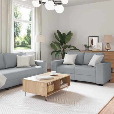 vidaXL 3-tlg. Sofagarnitur mit Kissen Hellgrau Stoff