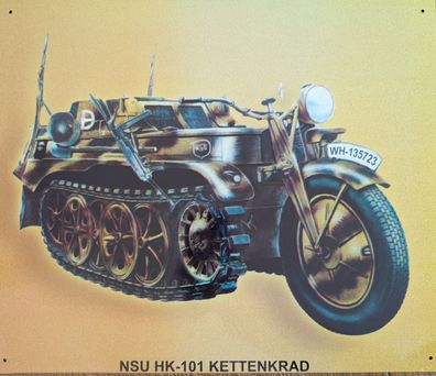 Blechschild NSU HK-101 Kettenkrad, Wehrmachtsfahrzeug, Oldtimer, Klassiker