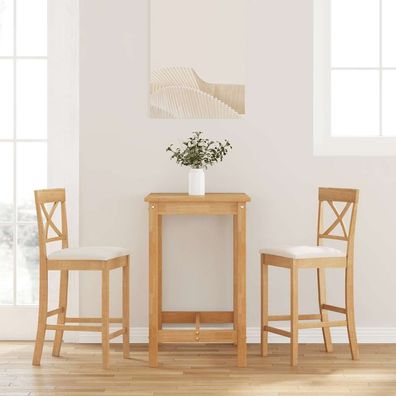 vidaXL Barhocker mit Kissen 2 Stk. Natur Massivholz Gummibaum