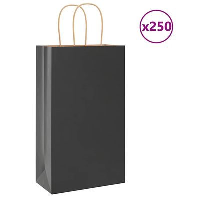 vidaXL Papiertragetaschen 250 Stk. mit Henkeln Schwarz 21x11x36 cm