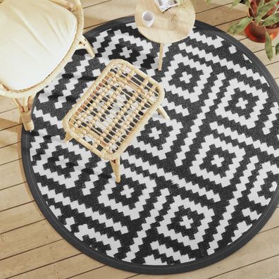 vidaXL Outdoor-Teppich ARAKIL Weiß und Schwarz Ø160 cm PP