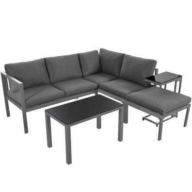 Gartenlounge-Set 5-teilig, mit Beistell- & Couchtisch, inkl. Kissen, Grau