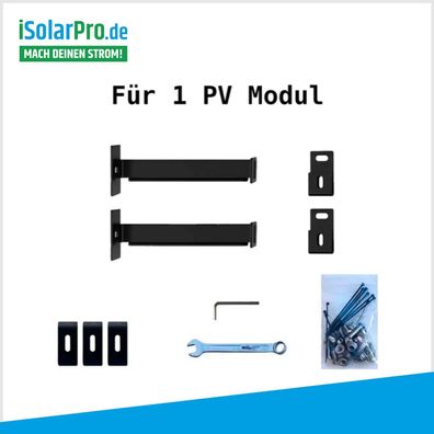 ZaunPV Montagepaket Angewinkelt für 1 x PV-Modul - Stahl Schwarz pulverbeschichtet (
