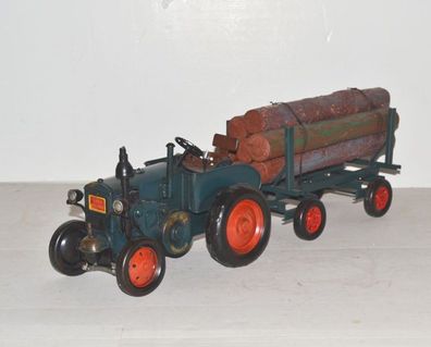 Blechtraktor Traktor Lanz Gespann mit Holzanhänger Oldtimer Lanz Bulldog L 60 cm