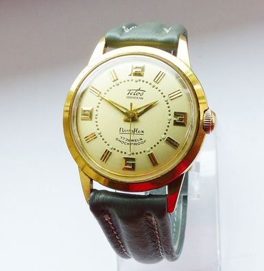 Schöne seltene Telos Souveran Nivaflex Classic 17Jewels Herren Vintage Armbanduhr