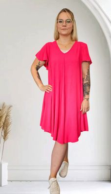 Trend: taly Viskosekleid Sommerkleid Kleid Midi Flügelarm Kurzarm A-Linie Pink
