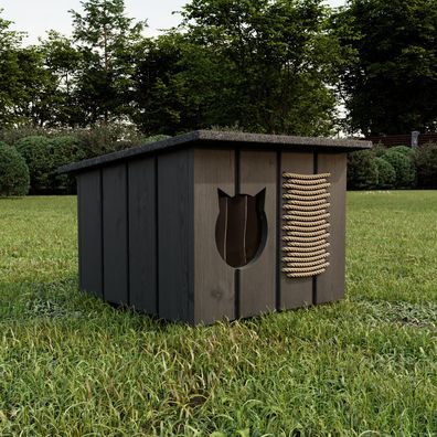 Katzenhaus outdoor Hütte Grau Höhle draußen winterfest isoliert Holz 56x47cm 8659