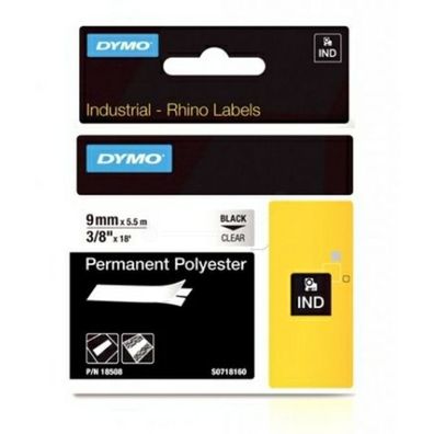 Original Dymo S0718160 18508 Etiketten schwarz auf transparent 9mm x 55m