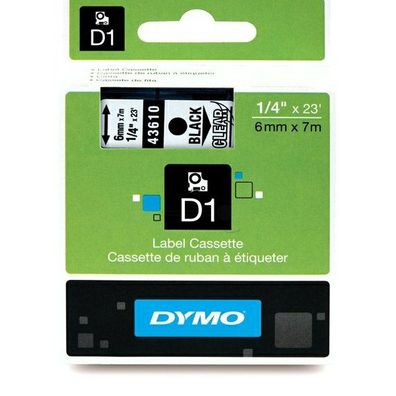 Original Dymo S0720770 43610 Etiketten schwarz auf transparent 6mm x 7m