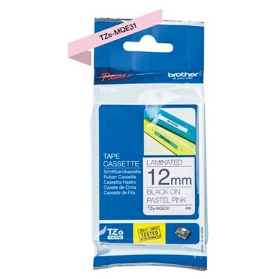 Original Brother TZE-MQE31 Schriftband schwarz auf pastellrosa 12mm x 4m