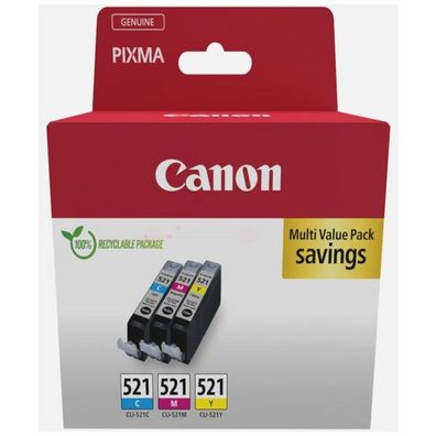 Original Canon CLI-521 2934B015 Tinte Multipack cyan magenta gelb 3 Stück