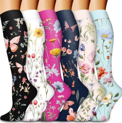 6 Paar Kompressionssocken für Damen, ideal für Sport und Reisen (S/M)