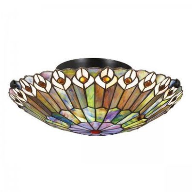 Elstead Lighting Watkins Deckenleuchte 2-flammig im Tiffany-Stil Bronze Kunstglasschi