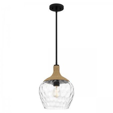Elstead Lighting Royer Pendelleuchte Schwarz Schirm Glas Naturseil