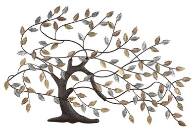Gilde Wandrelief Herbststurm braun mit antik gold-/silberfarbenen Blättern H: 68