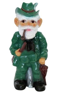 Gartenzwerg Deko Garten Figur Zwerg Förster stehend Flinte und Pfeife H 32 cm