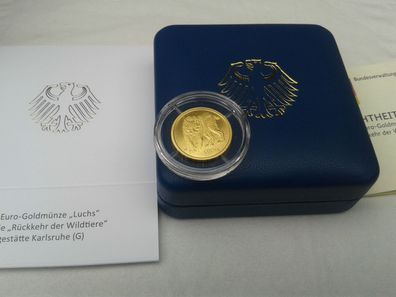 Original 20 euro 2025 Luchs G Karlsruhe 3,89g Gold 9999er 1/8 Unze Gold