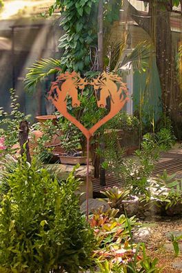 Gartenstab Pferde Herz Pferdeherz Feuerflair Edelrost