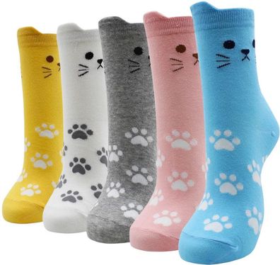 Katzen Socken Damen - 5er Set - Cartoon-Tiere - 36-44 - Baumwolle
