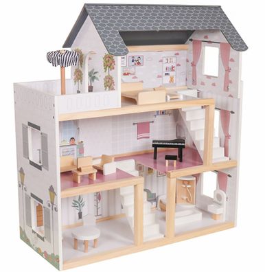 Coemo Puppenhaus Lara Holz Villa möbliert 3 Etagen