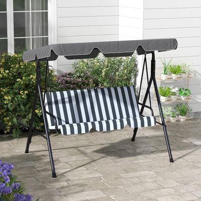 VCCstore-3-Sitzer Garten-Schaukel mit Sonnendach, wetterfest & bequem, grau/weiß