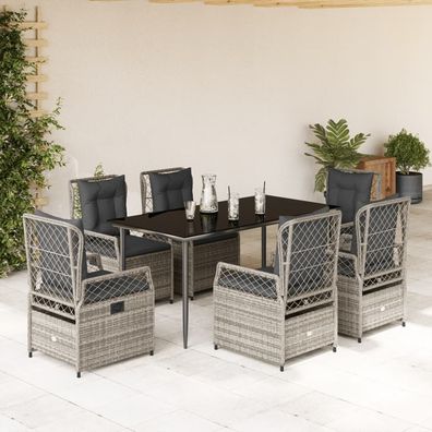 vidaXL 7-tlg. Garten-Essgruppe mit Kissen Grau Poly Rattan