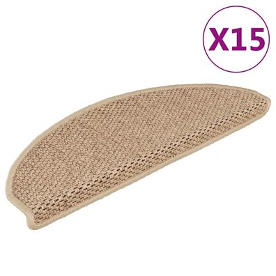 vidaXL Treppenmatten Selbstklebend Sisal-Optik 15 Stk. 65x21x4 cm Sand