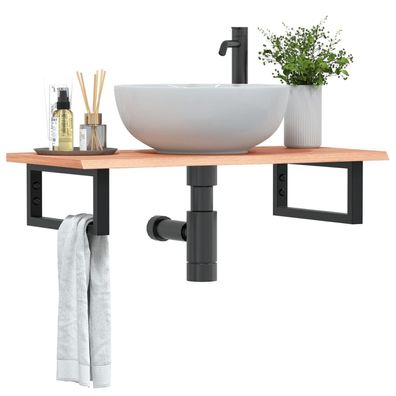 vidaXL Waschtischplatte mit Halterung Stahl und Massivholz Eiche