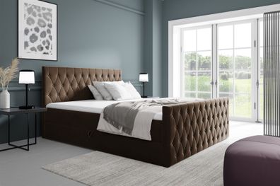 Boxspringbett Schlafzimmerbett ASHER Premium 200x220cm Stoff Fresh Braun
