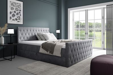 Boxspringbett Schlafzimmerbett ASHER Premium 200x200cm Stoff Fresh Grau