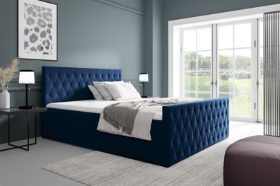 Boxspringbett Schlafzimmerbett ASHER Premium 140x200cm Stoff Fresh Dunkelblau