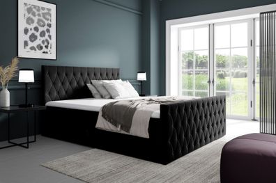 Boxspringbett Schlafzimmerbett ASHER Premium 160x200cm Stoff Fresh Schwarz