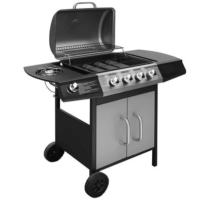 vidaXL Gasgrill 4 + 1 Flammen Schwarz und Silbern