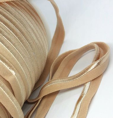 1m X 10mm Paspelband Biesenband elastisch soft matt mit 3mm Satinbiese Fb. Hasselnuss