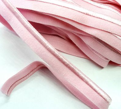 1m X 10mm Paspelband Biesenband elastisch soft matt mit 3mm Satinbiese Fb. Rosa