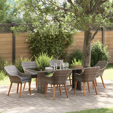 vidaXL 7-teilige Garten Essgruppe Grau Poly Rattan