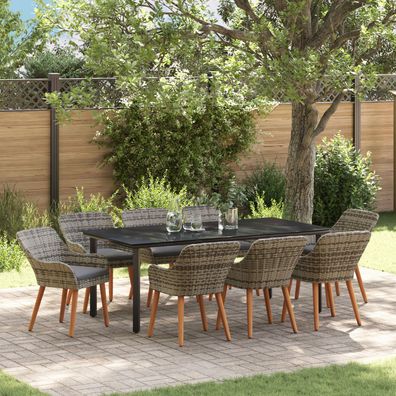 vidaXL 9-teiliges Garten-Esstisch-Set Grau Poly-Rattan