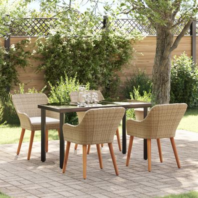 vidaXL 5-teiliges Gartentischset Beige Poly Rattan