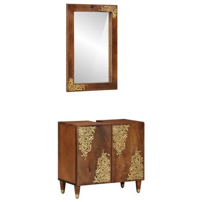 vidaXL 2-teiliges Badmöbel Set aus massivem Mangoholz, vidaXL Badschrank 62x33x58 cm