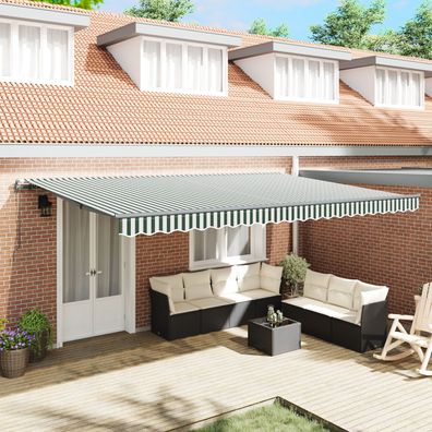 vidaXL automatische einziehbare Markise Grün und Weiß 500x350 cm, vidaXL