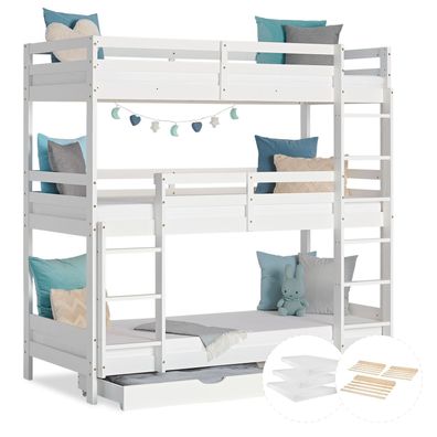 Etagenbett mit Matratzen 90x200 cm Kinderbett Dreifachbett Hochbett Bettkasten